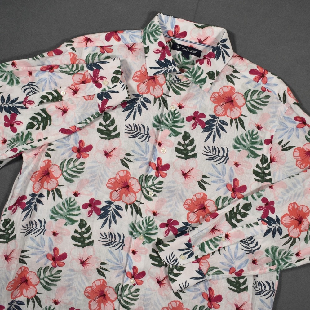 Cremieux Long Sleeve Mens‎ Button Up Linen Floral AOP Large Hawaiian Summer